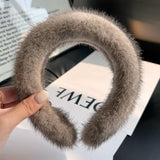 SOLID COLOR WINTER FUR HAIRBAND HEADBAND HEADDRESS_CWAHA3322