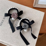 NEW FRENCH STYLE PEARL CAMELLIA HAIR ROPE_CWAHA1294