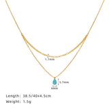 BLUE TEARDROP GLITTER DOUBLE LAYER NECKLACE_CWAJE1579