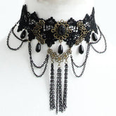 HALLOWEEN RETRO TASSEL CRYSTAL LACE SHORT NECKLACE_CWMM0166
