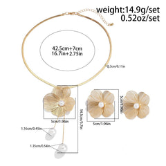 TEXTURED FLOWER SWEET COOL NECKLACE EARRING SET_CWAJE1921