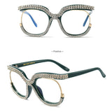 HALF FRAME RHINESTONE PLAIN MIRROR DIAMOND GLASSES_CWASG0875