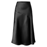 SATIN SKIRT HIGH WAIST ELASTIC SLIT LONG SKIRT_CWBSS0405