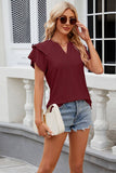 V Neck Solid Color Double Sleeved Casual T Shirt_Cwtsts0287
