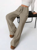 Striped Rubber String Cotton Straight Leg Pants