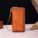 LEATHER CARVED EMBOSSED BOHEMIAN CLUTCH WALLET_CWAB2592