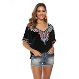 Womens Boho Spring Summer Embroidered Blouse