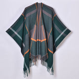 Women Thickened Tassel Pinstripe Shawl Cape_Cwasc0940