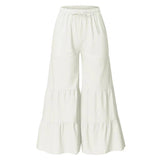 Solid Color Elastic-Waisted Wide-Leg Pants