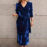 V-Neck Elegant Casual Fashion Solid Color Dress