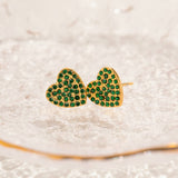 FASHION STEEL GREEN DIAMOND RING STUD EARRINGS_CWAJE1370