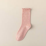 POLKA DOT PATTERN RUFFLE CREW SOCKS FOR WOMENS_CWMS1394
