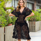 SEXY HOLLOW V NECK LACE SWIMSUIT COVER UP_CWMW0682