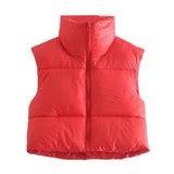 Solid-Color Short Zipper Stand-Up Collar Vest