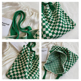 Cwab1950_Plaid Pattern Knitted Tote Bag