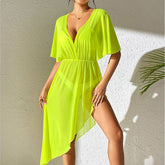 See-Through Mesh Bat Sleeve Waist Dress