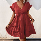 Solid Color Dress With Shoulder Sleeves