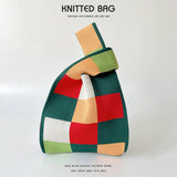 PINK AND GREEN CHECKERBOARD KNIT TOTE BAG_CWAB2394
