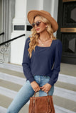 Square Collar Jacquard Long-Sleeved Loose T-Shirt