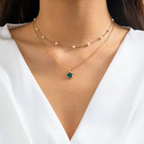 SIMPLE IMITATION PEARL BEADED FLOWER NECKLACE_CWAJE1133