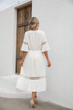 V-Neck Cutout Lace Patchwork Mid-Waist Dress