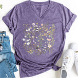 FLORAL V NECK GRAPHIC TEE FOR WOMEN LOOSE FIT_CWTTS1483