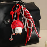 CUTE MUSHROOM PEARL BOW KEYCHAIN BAG CHARM_CWMM7867