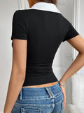 Y2K Slim-Fit Polo Collar Short-Sleeved T-Shirt