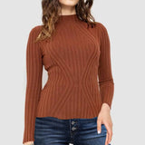 Wide-Striped Solid-Color Long-Sleeved Top
