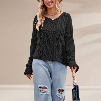 Trendy Round Neck Cable Knit Pullover For Women_Cwoswl07188