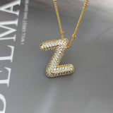 COPPER ZIRCONIA 26 LETTERS PENDANT NECKLACE_CWMM5869