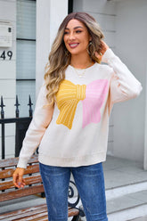 Pullover With Bow Color Matching Sweater