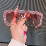 DOUBLE BRIDGE POLYGONAL RHINESTONE SUNGLASSES_CWASG0832