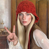 Red Crochet Knit Beanie ? Hollow Out Design_Cwah04323