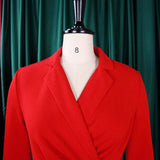 SOLID COLOR ELEGANT SUITCOLLAR PLEATED LAPEL DRESS_CWDMD3718