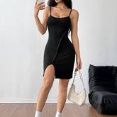 Solid Color Sexy Halter Slim Bag Hip Short Dress