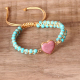 HEART SHAPED RHODONITE BRAIDED FRIENDSHIP BRACELET_CWAJE3956
