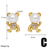 PEARL BEAR EARRINGS ZIRCON GOLD PLATED EARRINGS_CWAJE1003