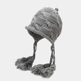 AUTUMN AND WINTER WOOL BALL KNITTED EARMUFFS HAT_CWAH1602