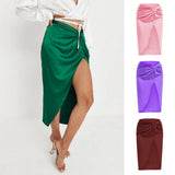 IRREGULAR SOLID COLOR SATIN HIP LENGTH SKIRT_CWBSS0389