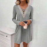 V-Neck Loose Slimming Solid Color Shift Dress
