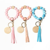 SILICONE BEAD BRACELET KEYCHAIN WITH BEECH WOOD_CWMM6873