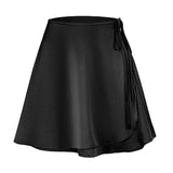 SATIN SKIRT HIGH WAIST TIE ONE PIECE A LINE SKIRT_CWBSS0386