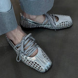 SOFT LEATHER RETRO BALLET FLATS WITH LACES_CWSHF0154