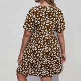 Waistline Holiday Daisy Print A Line Dress_Cwdsd3303