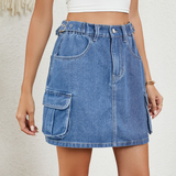 Wome Washed Denim Mini Skirt Adjustable Waist_Cwjsk0215