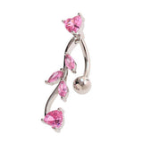 LEAF HEART TASSEL NAVEL RING STAINLESS STEEL BAR_CWMM9385