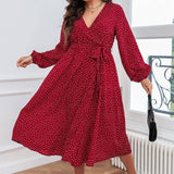 ELEGANT POLKA DOT RED MAXI DRESS FOR FALL_CWDSD8480