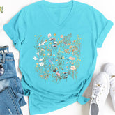FLORAL V NECK GRAPHIC TEE FOR WOMEN LOOSE FIT_CWTTS1483