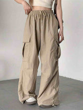 CASUAL ELASTIC WAIST WIDE LEG STRAIGHT LEG PANTS_CWBLP0768